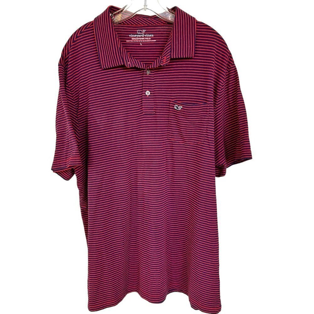 Vineyard Vines Men Edgartown‎ Polo Shirt Striped Red Blue Golf Size Large